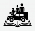 Logo of 4x4 Family Tales: a silhouette of a family with child and dog, standing on the pages of an open book next to an overland 4x4 vehicle.